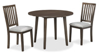 Ensemble de salle à manger Bryn 3 pièces avec table ronde de 42 po à abattant et 2 chaises en tissu - gris foncé