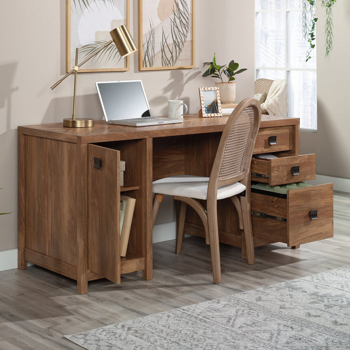 Bureau d’ordinateur Cannery Bridge de qualité commerciale à 3 tiroirs avec armoire - brun