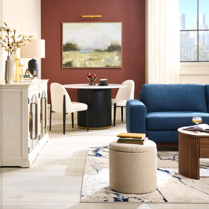 Sofa River de 87 po en tissu d’apparence lin avec base et pattes en bois - bleu