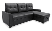 Sofa-lit sectionnel de droite Carter 2 pièces en tissu d’apparence cuir avec fauteuil long de rangement - noir