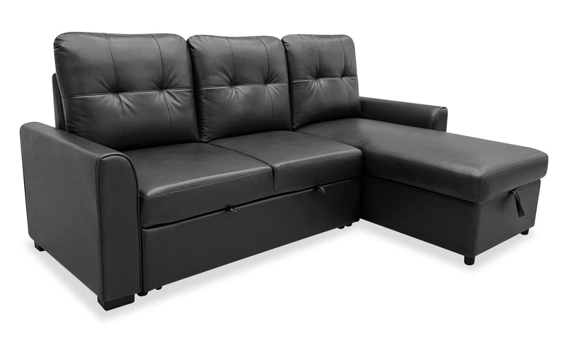 Sofa-lit sectionnel de droite Carter 2 pièces en tissu d’apparence cuir avec fauteuil long de rangement - noir
