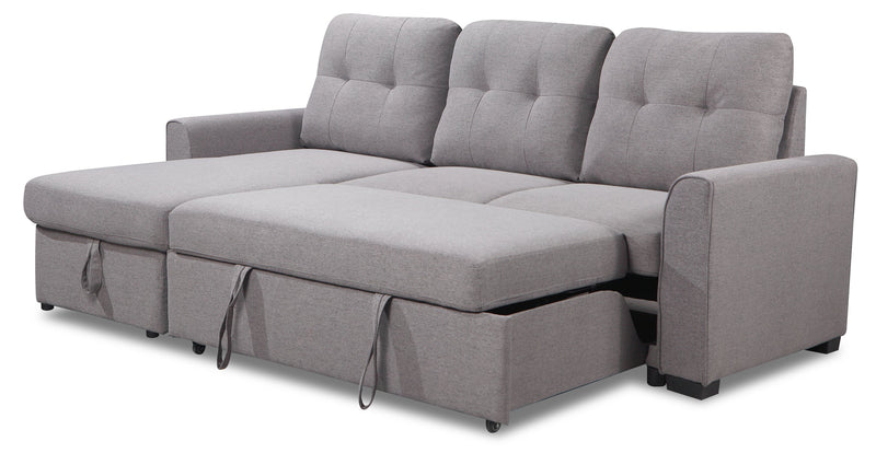 Sofa-lit sectionnel de gauche Carter 2 pièces en tissu d’apparence lin avec fauteuil long de rangement - gris Solis