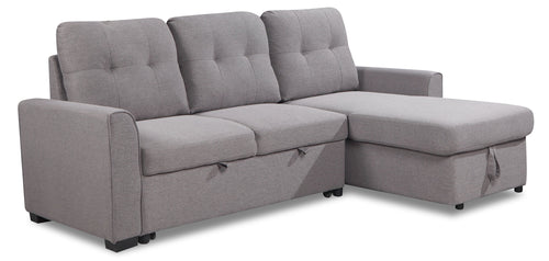  Sofa-lit sectionnel de droite Carter 2 pièces en tissu d’apparence lin avec fauteuil long de rangement - gris Solis