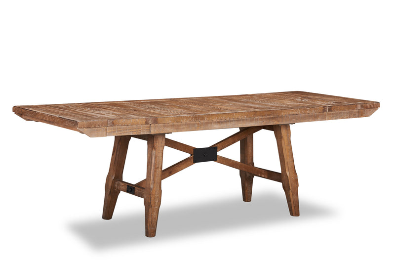 Table de salle à manger extensible en cèdre, bois de pin, piètement à tréteaux, largeur 183-244 cm - Brun