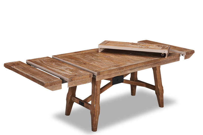 Table de salle à manger extensible en cèdre, bois de pin, piètement à tréteaux, largeur 183-244 cm - Brun