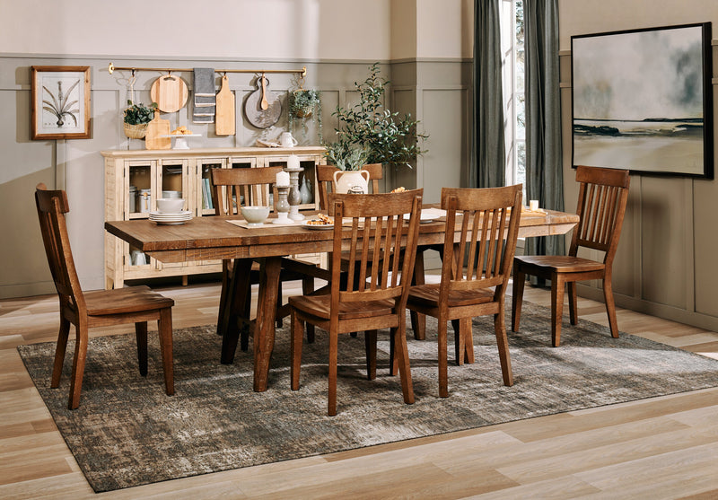 Table de salle à manger extensible en cèdre, bois de pin, piètement à tréteaux, largeur 183-244 cm - Brun