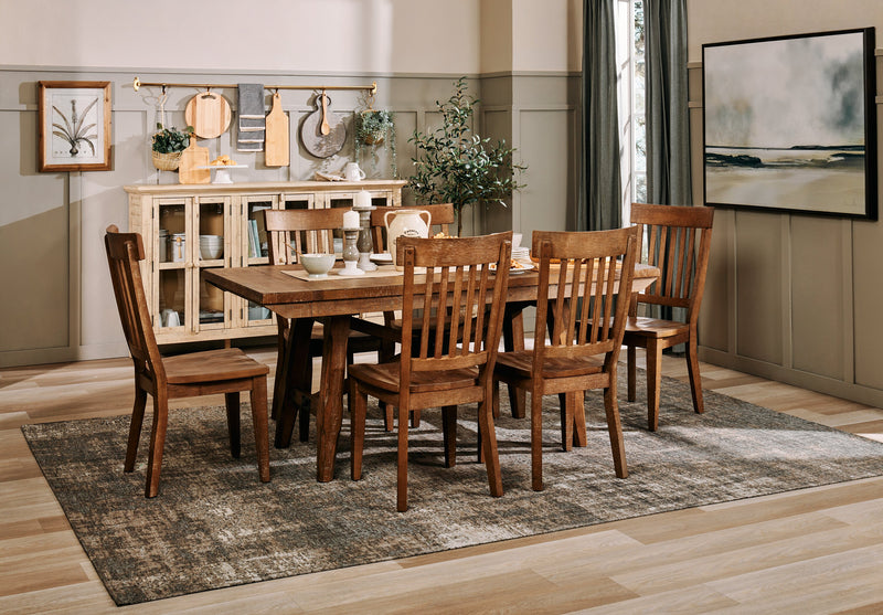 Table de salle à manger extensible en cèdre, bois de pin, piètement à tréteaux, largeur 183-244 cm - Brun