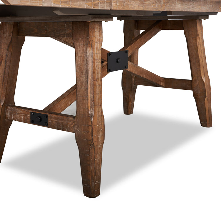 Table de salle à manger extensible en cèdre, bois de pin, piètement à tréteaux, largeur 183-244 cm - Brun