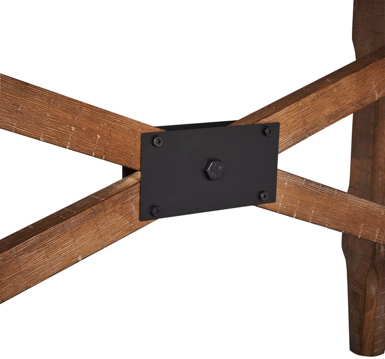 Table de salle à manger extensible en cèdre, bois de pin, piètement à tréteaux, largeur 183-244 cm - Brun