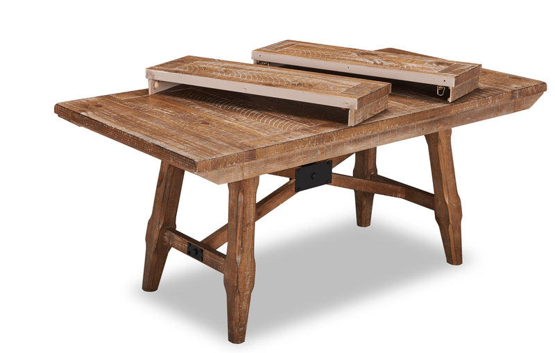 Table de salle à manger extensible en cèdre, bois de pin, piètement à tréteaux, largeur 183-244 cm - Brun