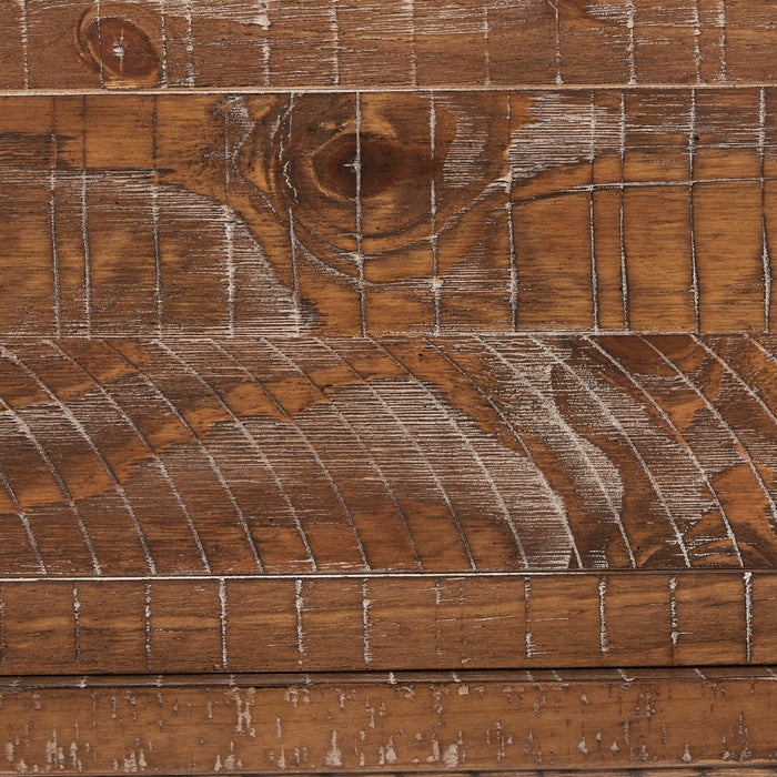 Table de salle à manger extensible en cèdre, bois de pin, piètement à tréteaux, largeur 183-244 cm - Brun