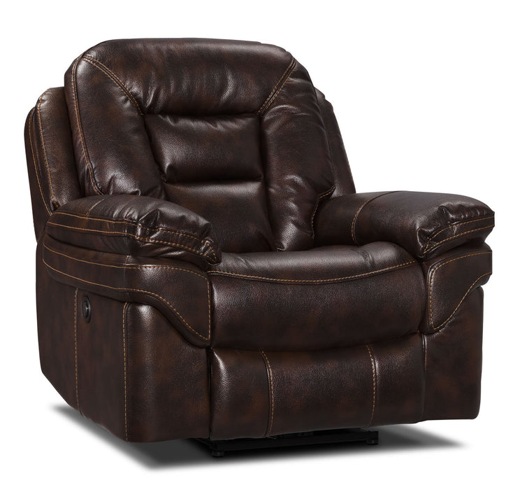 Fauteuil à inclinaison électrique Leo de 41 po en tissu d’apparence cuir - brun noyer