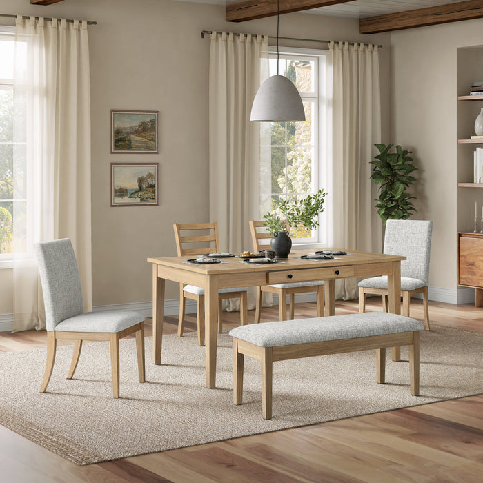 Banc de salle à manger Cove de 46 po (L) avec siège rembourré en tissu et rangement à dessus relevable - naturel et gris