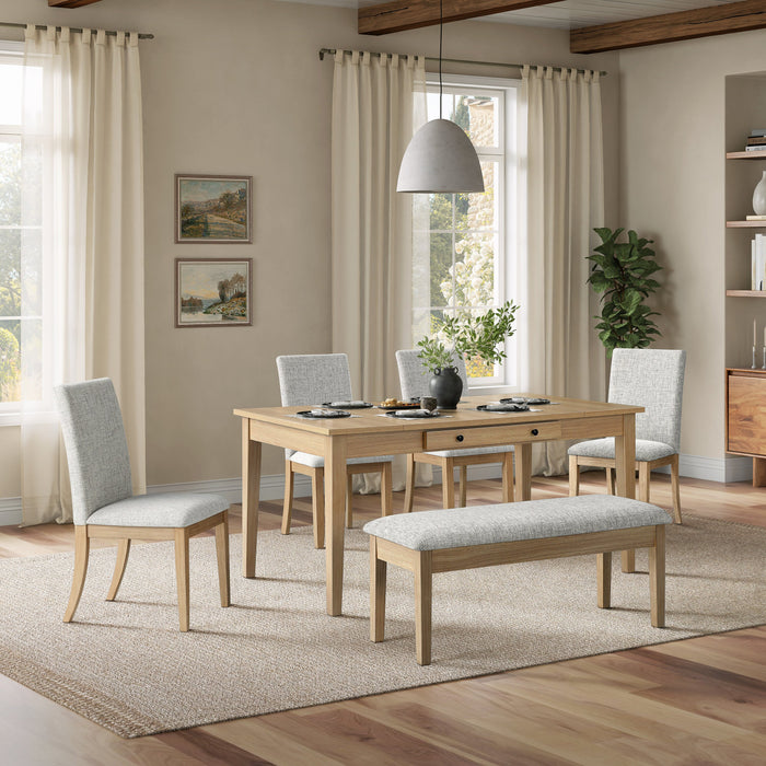 Banc de salle à manger Cove de 46 po (L) avec siège rembourré en tissu et rangement à dessus relevable - naturel et gris