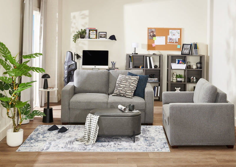 Fauteuil-lit Dusk de 52 po en tissu d’apparence lin avec accoudoirs rectilignes - gris