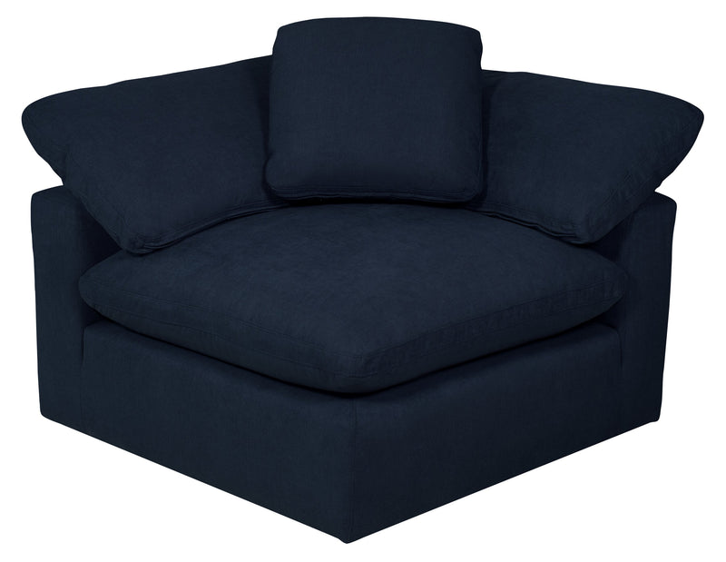 Sofa sectionnel modulaire de style cocon Eclipse 4 pièces en tissu d’apparence lin avec coussins réversibles en duvet et plumes - bleu marine