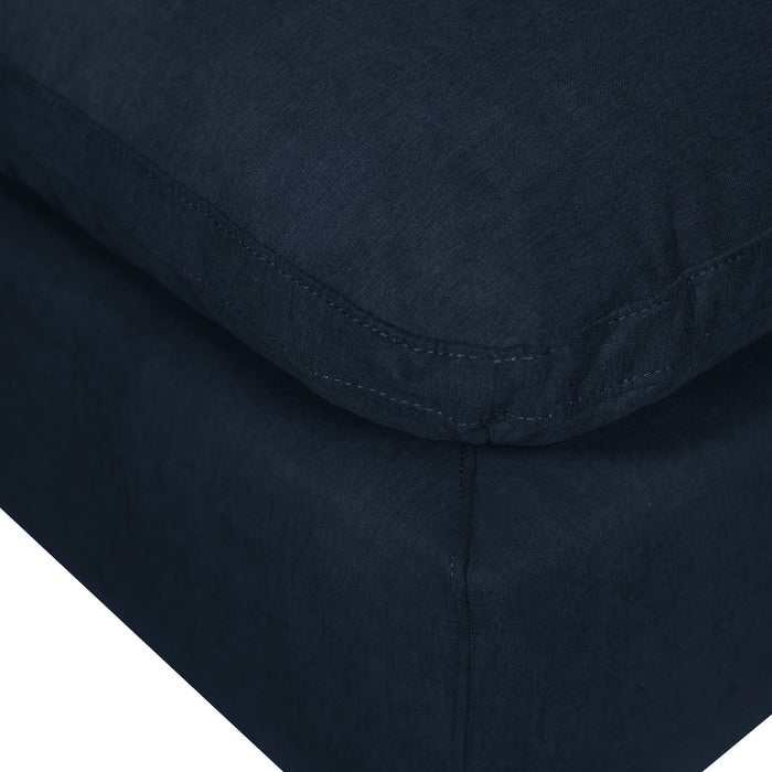 Sofa sectionnel modulaire de style cocon Eclipse 4 pièces en tissu d’apparence lin avec coussins réversibles en duvet et plumes - bleu marine
