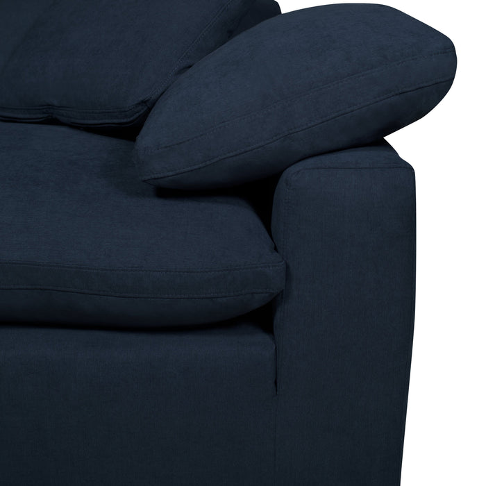 Sofa sectionnel modulaire de style cocon Eclipse 4 pièces en tissu d’apparence lin avec coussins réversibles en duvet et plumes - bleu marine