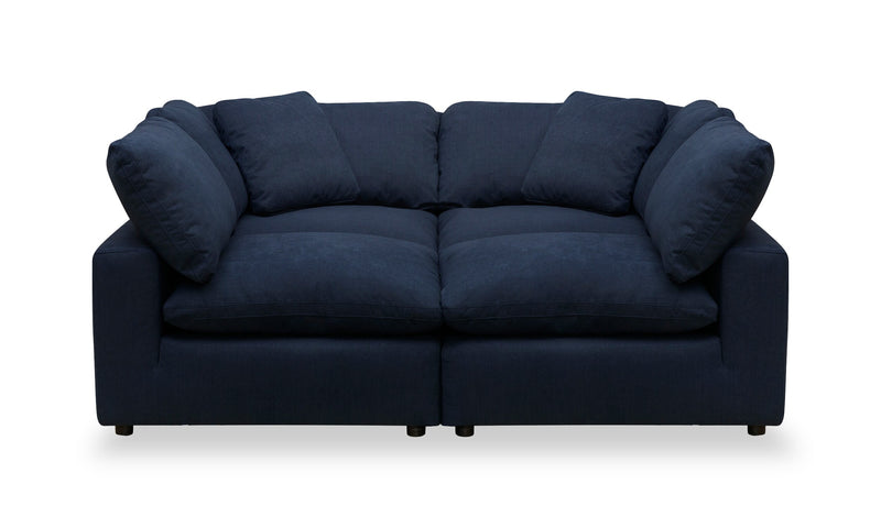 Sofa sectionnel modulaire de style cocon Eclipse 4 pièces en tissu d’apparence lin avec coussins réversibles en duvet et plumes - bleu marine