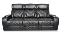  Sofa de massage à inclinaison électrique Elite de 86 po en cuir véritable avec son immersif et appuie-têtes électriques - noir