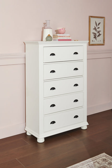Commode verticale de chambre à coucher Ella de 36 po (L) x 53 po (H) à 5 tiroirs - blanche