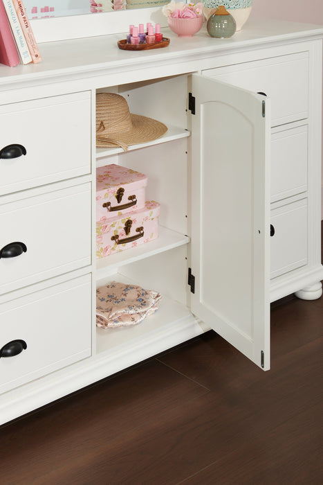 Commode de chambre à coucher Ella de 63 po (L) x 36 po (H) à 6 tiroirs avec armoire - blanche