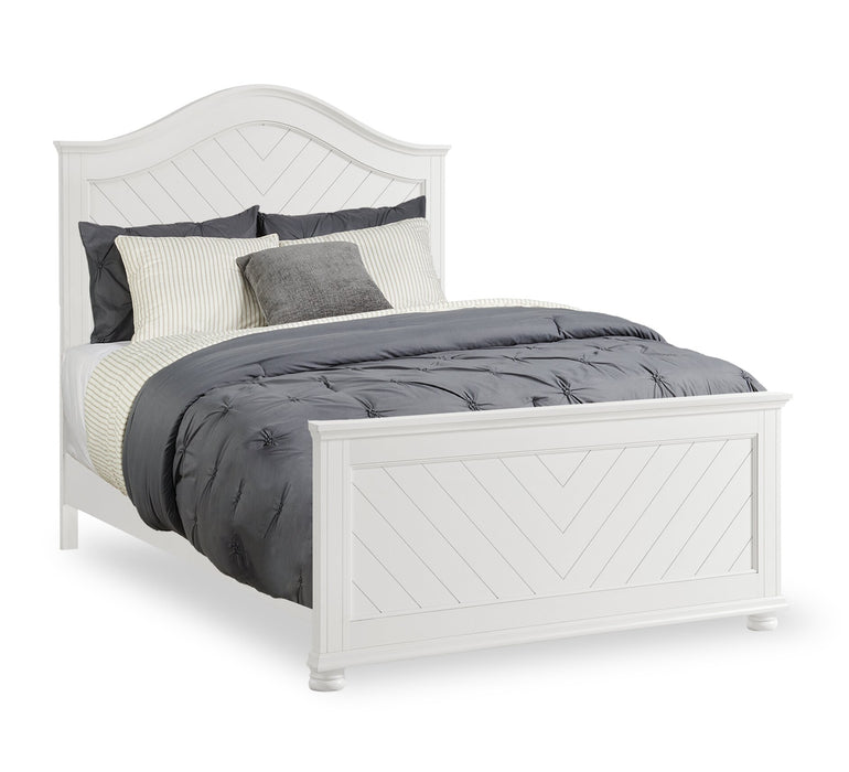 Ensemble de chambre à coucher Ella 6 pièces blanc avec lit à panneaux, commode, miroir et table de nuit - format lit double