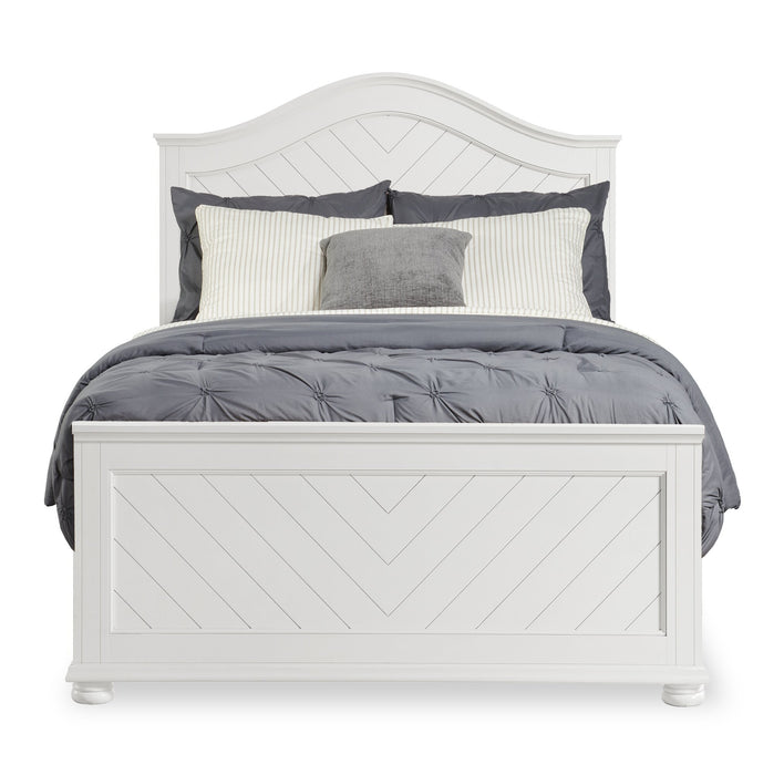 Ensemble de chambre à coucher Ella 6 pièces blanc avec lit à panneaux, commode, miroir et table de nuit - format lit double