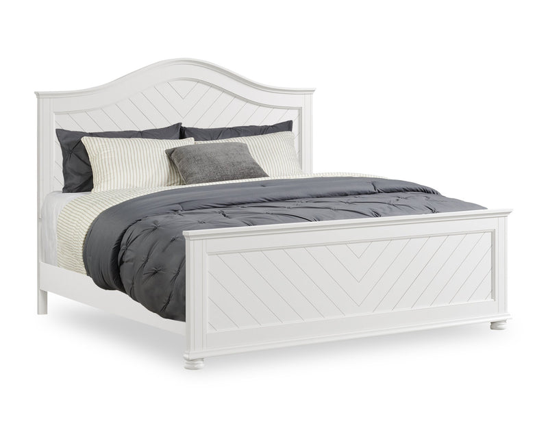 Ensemble de chambre à coucher Ella 5 pièces blanc avec lit à panneaux, commode et miroir - format très grand lit