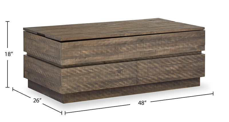Table à café rustique Elm de 48 po en pin avec dessus relevable - brune