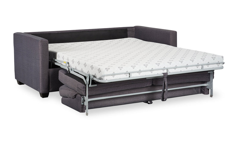 Grand sofa-lit Everlee de 76,5 po fabriqué au Canada en microsuède avec mousse à mémoire de forme et deux coussins décoratifs - gris