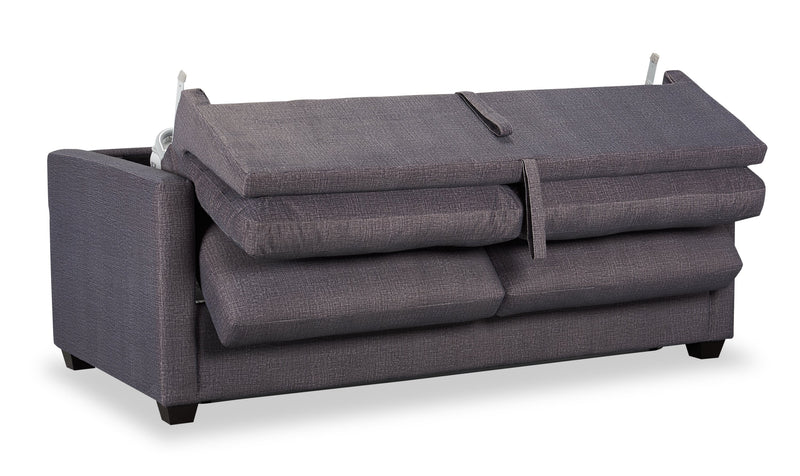 Grand sofa-lit Everlee de 76,5 po fabriqué au Canada en microsuède avec mousse à mémoire de forme et deux coussins décoratifs - gris