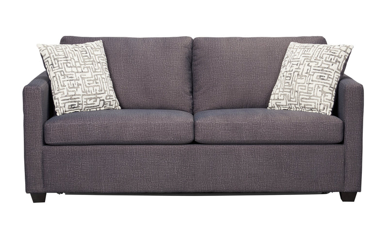 Grand sofa-lit Everlee de 76,5 po fabriqué au Canada en microsuède avec mousse à mémoire de forme et deux coussins décoratifs - gris