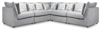 Sofa sectionnel modulaire Evolve de Scott Living 5 pièces en tissu d’apparence lin avec coussins en duvet et plumes - gris
