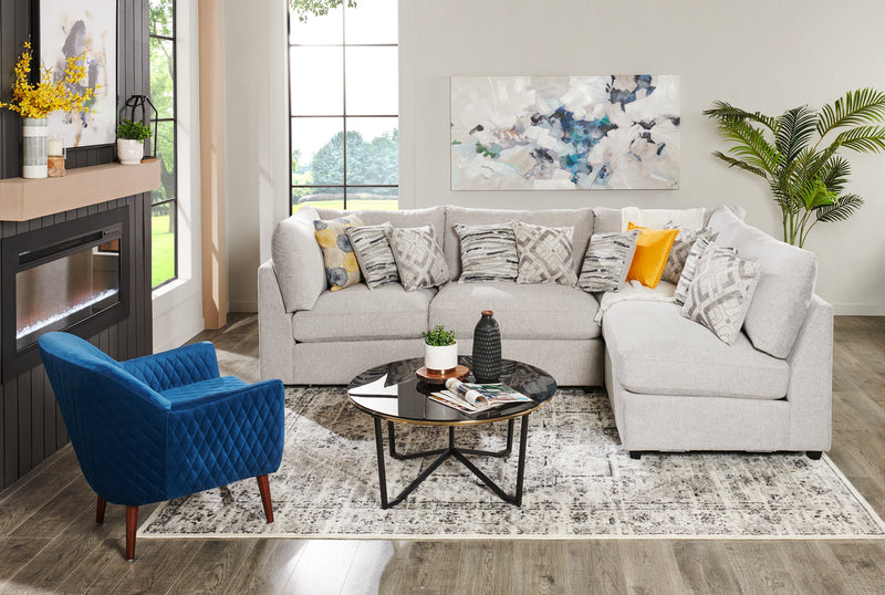 Sofa sectionnel modulaire de style cocon Evolve de Scott Living 4 pièces en tissu d’apparence lin avec coussins en duvet et plumes - gris