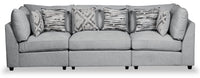  Sofa modulaire Evolve de Scott Living de 118,5 po en tissu d’apparence lin avec coussins amovibles en duvet et plumes - gris