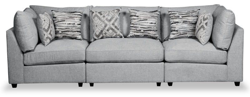 Sofa modulaire Evolve de Scott Living de 118,5 po en tissu d’apparence lin avec coussins amovibles en duvet et plumes - gris