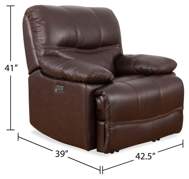 Fauteuil à inclinaison électrique Franco de 42,5 po en cuir véritable avec position zéro gravité et port USB - brun