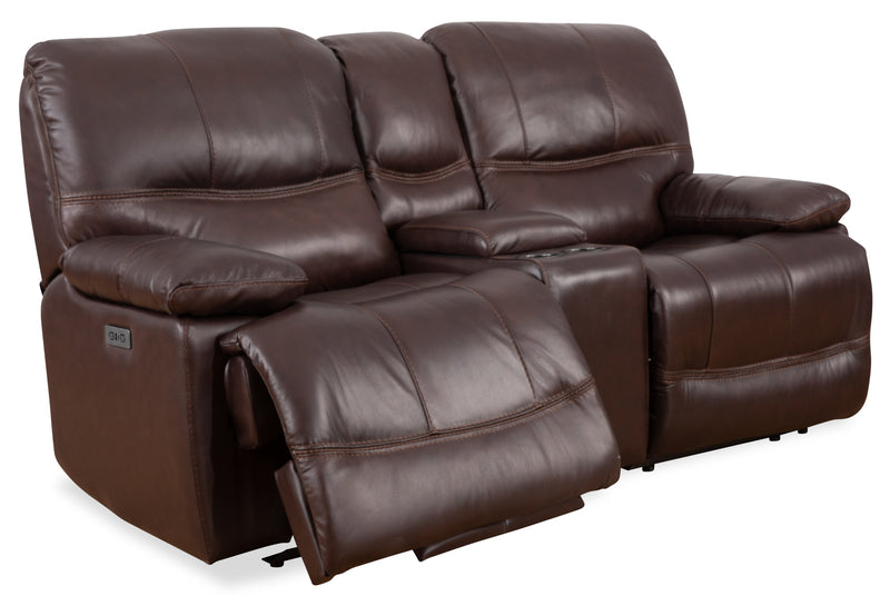 Causeuse à inclinaison électrique Franco de 79 po en cuir véritable avec position zéro gravité, console de rangement et ports USB - brune