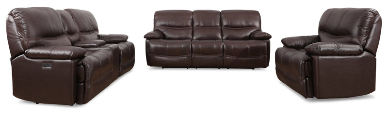 Causeuse à inclinaison électrique Franco de 79 po en cuir véritable avec position zéro gravité, console de rangement et ports USB - brune
