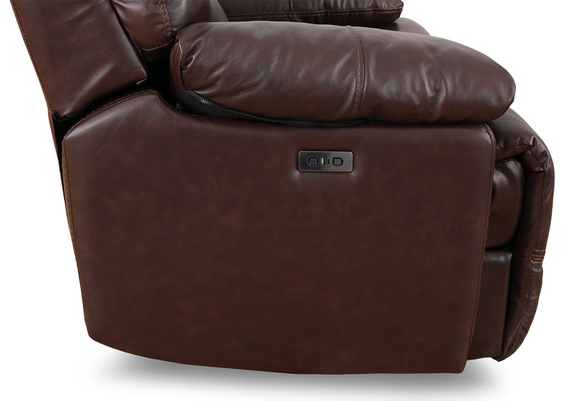 Causeuse à inclinaison électrique Franco de 79 po en cuir véritable avec position zéro gravité, console de rangement et ports USB - brune