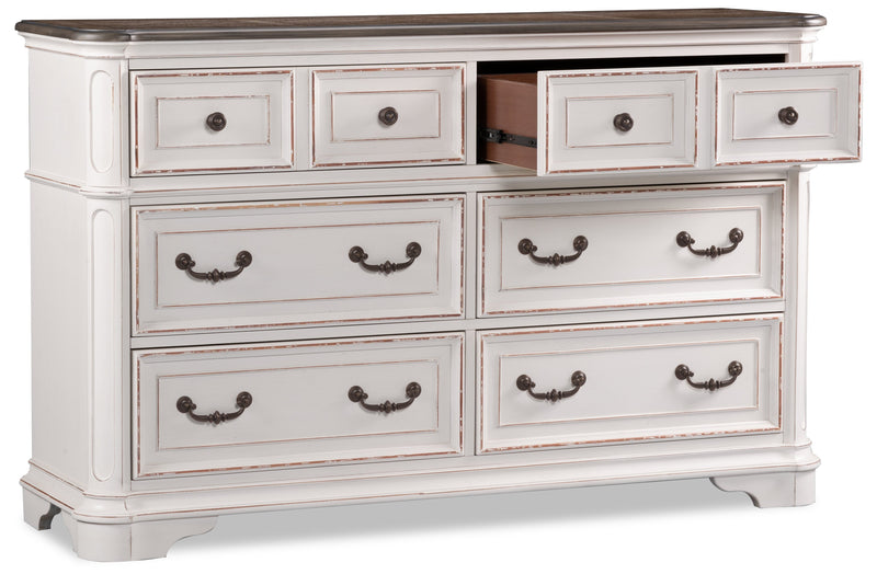 Commode Grace de 64 po (L) x 40 po (H) à 6 tiroirs pour la chambre à coucher - blanc antique
