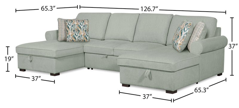 Sofa-lit sectionnel Haven de Scott Living 3 pièces en tissu de chenille avec 2 fauteuils longs de rangement - bleu écume de mer