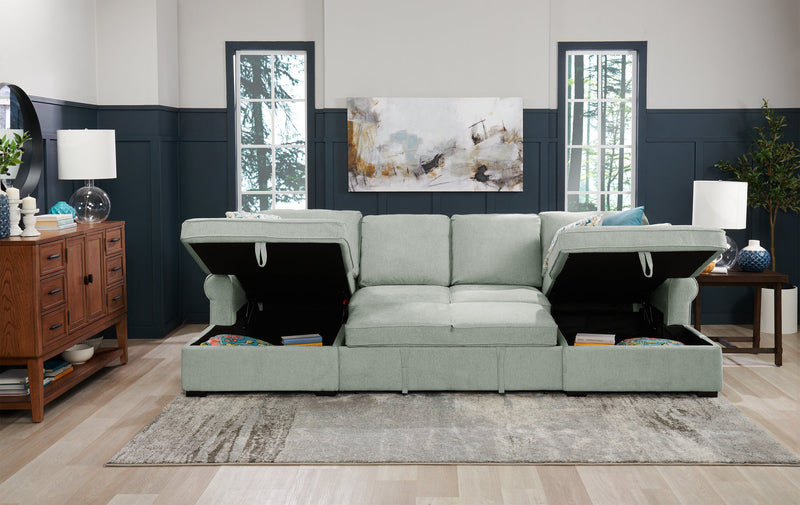Sofa-lit sectionnel Haven de Scott Living 3 pièces en tissu de chenille avec 2 fauteuils longs de rangement - bleu écume de mer