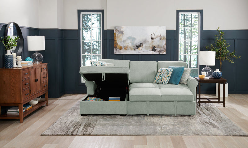 Sofa-lit sectionnel de gauche Haven de Scott Living 2 pièces en tissu de chenille avec fauteuil long de rangement - bleu écume de mer