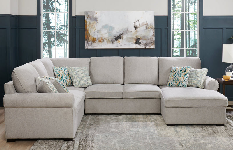 Sofa-lit sectionnel de droite Haven de Scott Living 3 pièces en tissu de chenille avec fauteuil long de rangement - gris