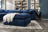 Eclipse Modular 4-Piece Linen-Look Fabric Sectional with Ottoman and Reversible Feather Down Cushions - Navy Blue | Sofa sectionnel modulaire Eclipse 4 pièces en tissu d’apparence lin avec pouf et coussins réversibles en duvet et plumes - bleu marine