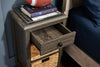 Jon 15.5" Chairside Table with 2 Baskets & Drawer - Distressed Grey|Table de fauteuil Jon de 15,5 po avec 2 paniers et tiroir - gris vieilli