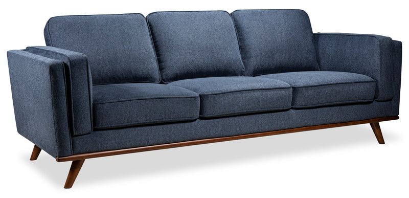 Sofa Kassia de Kort & Co. de 90,6 po en tissu d’apparence lin avec base et pattes en bois - bleu