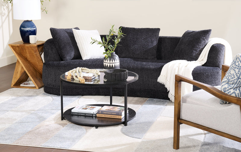 Table à café moderne Kendal ronde de 31,5 po avec dessus en verre - noire